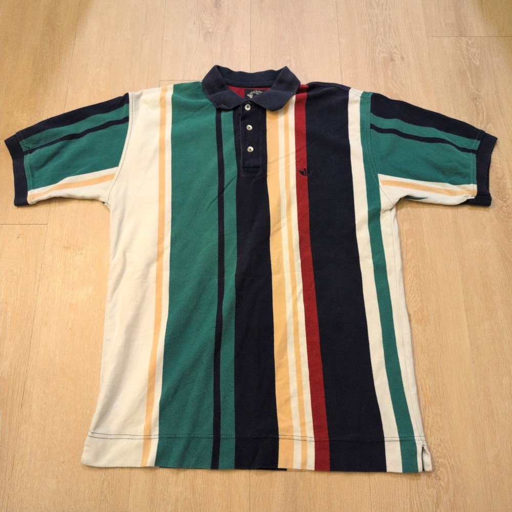 VTG Dockers Colorblock Men's Medium Polo Shirt Stripe Retro Golf Tennis Preppy